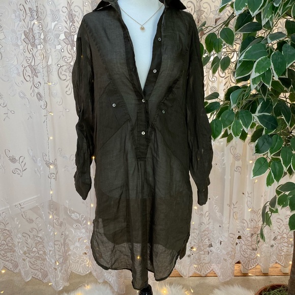 Brand New Zara Linen Shirt Dress in Army Green - Picture 2 of 2